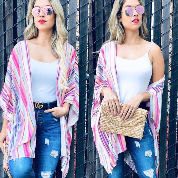 Bellanblue Sweaters - HILLARY Multicolor Stripes Kimono Cardigan